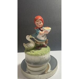 Vintage Girl / Goose  Figurine, Rotating Music Box, 6.25" Tall